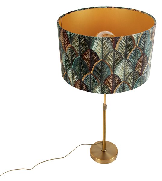 Stolová lampa bronzová s velúrovým tienidlom s dizajnom listov a zlatým vnútorným povrchom - Parte