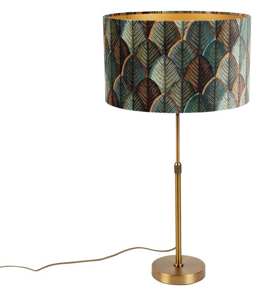 Stolová lampa bronzová s velúrovým tienidlom s dizajnom listov a zlatým vnútorným povrchom - Parte