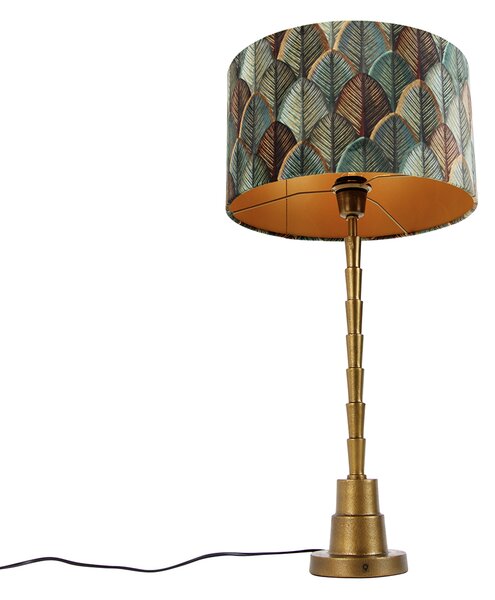 Stolová lampa bronzová s velúrovým tienidlom s dizajnom listov a zlatým vnútorným priestorom - Pisos