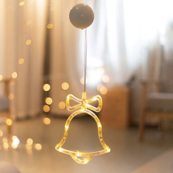 ACA DECOR LED Vianočný zvonček do okna, teplá biela farba, IP20, 3xAAA, prísavka