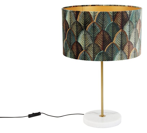 Mosadzná stolová lampa s velúrovým tienidlom s dizajnom listov a zlatým vnútorným priestorom - Kaso