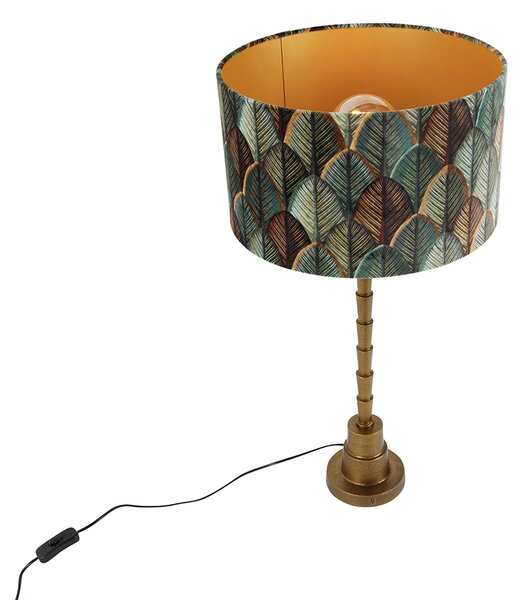Stolová lampa bronzová s velúrovým tienidlom s dizajnom listov a zlatým vnútorným priestorom - Pisos