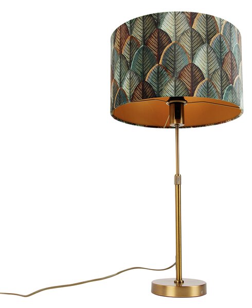 Stolová lampa bronzová s velúrovým tienidlom s dizajnom listov a zlatým vnútorným povrchom - Parte