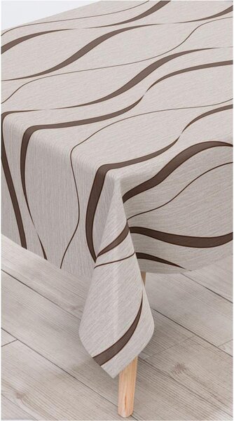 Obrus PVC 151A, metráž, 20 m x 140 cm, vlnovky hnedé na béžovém podklade, IMPOL TRADE