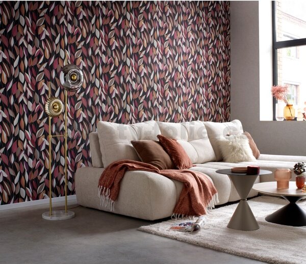 Vliesové tapety na stenu Gentle 10431-06, rozmer 10,05 m x 0,53 m, popínavé listy na tmavom podklade, Erismann