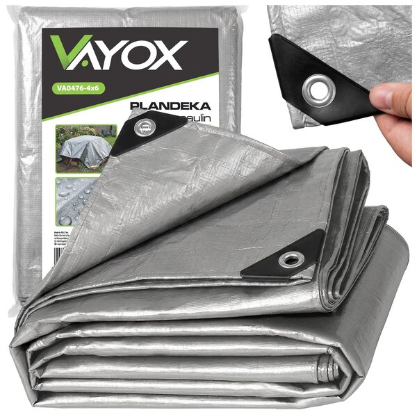Vayox ochranná plachta 4x6 m, strieborná, 120 g/m² | tkaninová plachta, vodeodolná, s okami | odolná proti trhlinám, UV stabilizovaná, ochranná plachta na drevo, auto, záhradu