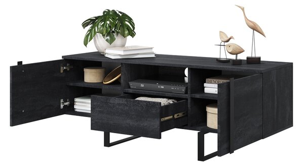 TV stolík Verica 150 cm s otvorenou policou - charcoal / čierne nožičky