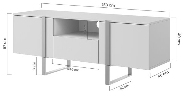 TV stolík Verica 150 cm s otvorenou policou - charcoal / čierne nožičky