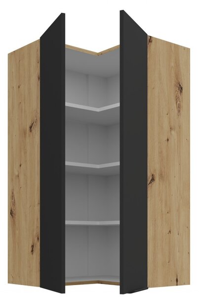 Vysoká horná rohová skrinka LUNARA 2 - 60x60 cm, čierna / dub artisan