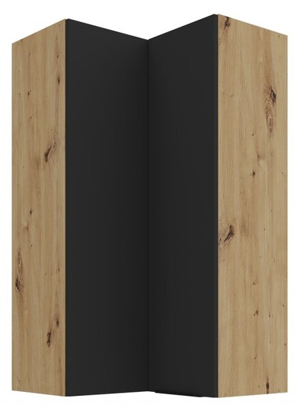 Vysoká horná rohová skrinka LUNARA 2 - 60x60 cm, čierna / dub artisan