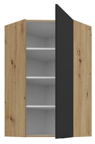 Vysoká horná rohová skrinka LUNARA 1 - 60x60 cm, čierna / dub artisan