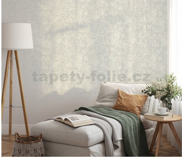 Vliesové tapety na stenu Gentle 10435-10, rozmer 10,05 m x 0,53 m, listy krémové na sivom podklade, Erismann