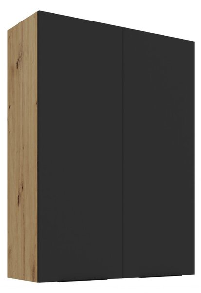 Vysoká horná kuchynská skrinka LUNARA - šírka 80 cm, čierna / dub artisan