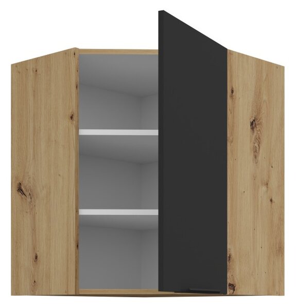 Horná rohová skrinka LUNARA 1 - 60x60 cm, čierna / dub artisan