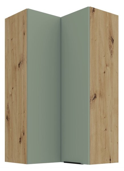 Vysoká horná rohová skrinka LUNARA 2 - 60x60 cm, zelená / dub artisan