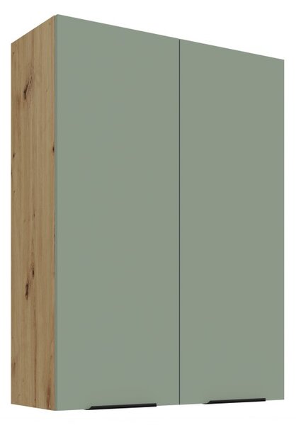 Vysoká horná kuchynská skrinka LUNARA - šírka 80 cm, zelená / dub artisan