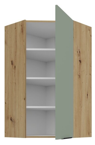Vysoká horná rohová skrinka LUNARA 1 - 60x60 cm, zelená / dub artisan