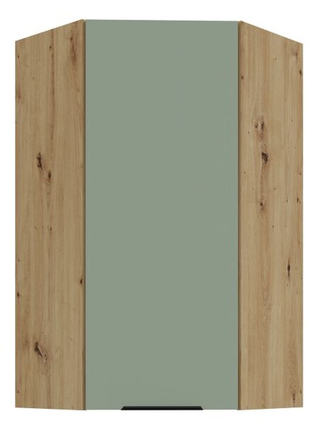 Vysoká horná rohová skrinka LUNARA 1 - 60x60 cm, zelená / dub artisan