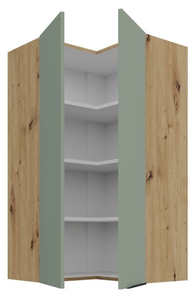 Vysoká horná rohová skrinka LUNARA 2 - 60x60 cm, zelená / dub artisan