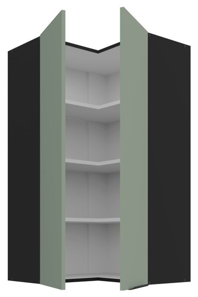 Vysoká horná rohová skrinka LUNARA 2 - 60x60 cm, zelená / čierna