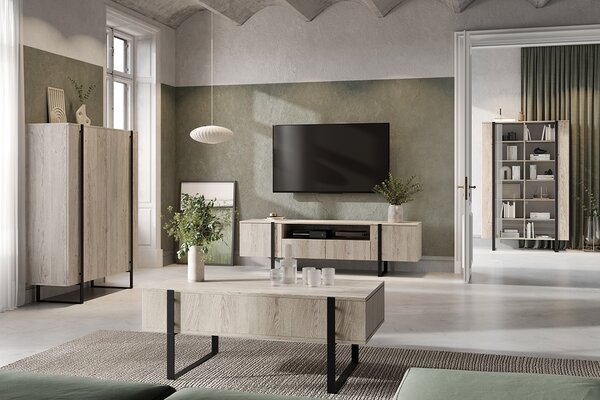 TV stolík Verica s otvorenou policou 200 cm - dub piškótový / čierne nožičky