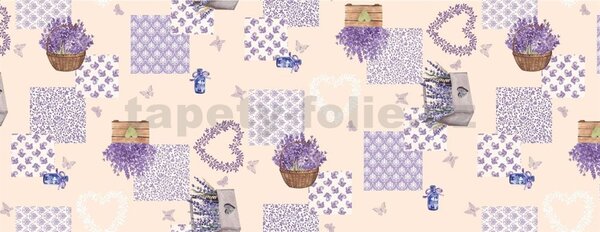 Obrus PVC 3581526, metráž, 20 m x 140 cm, levanduľové dekorácie na béžovom podklade, IMPOL TRADE