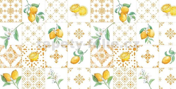 Obrus PVC 3581539, metráž, 20 m x 140 cm, kachličky s ornamentami a citrónmi, IMPOL TRADE