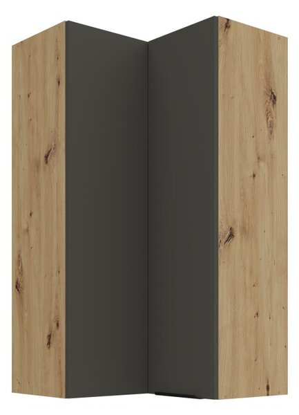Vysoká horná rohová skrinka LUNARA 2 - 60x60 cm, grafit/dub artisan