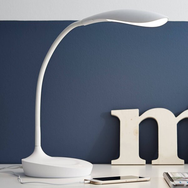 Markslöjd Stolná LED lampa Swan, biela, Biela / opálová, Pracovňa / Kancelária, Plast, Škandinávsky, Stolová lampa