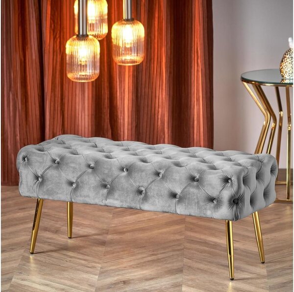Prešívaná lavica ATHENA 40x100 cm šedá/zlatá