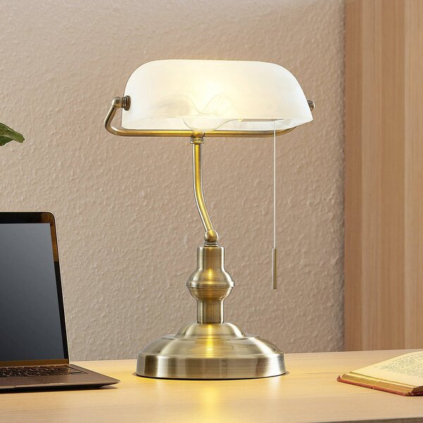 Lindby Profina lampa na písací stôl, bronzová, Hnedá / staromosadz, Pracovňa / Kancelária, kov, Starožitný, Stolová lampa
