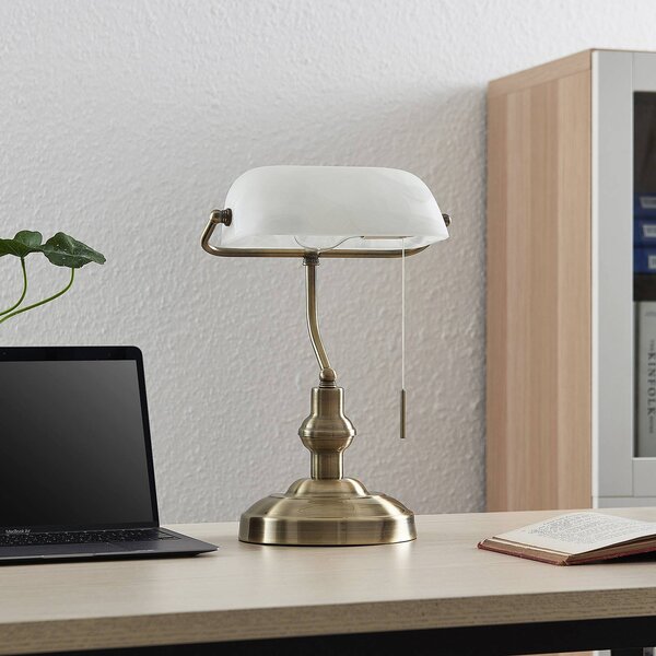 Lindby Profina lampa na písací stôl, bronzová, Hnedá / staromosadz, Pracovňa / Kancelária, kov, Starožitný, Stolová lampa