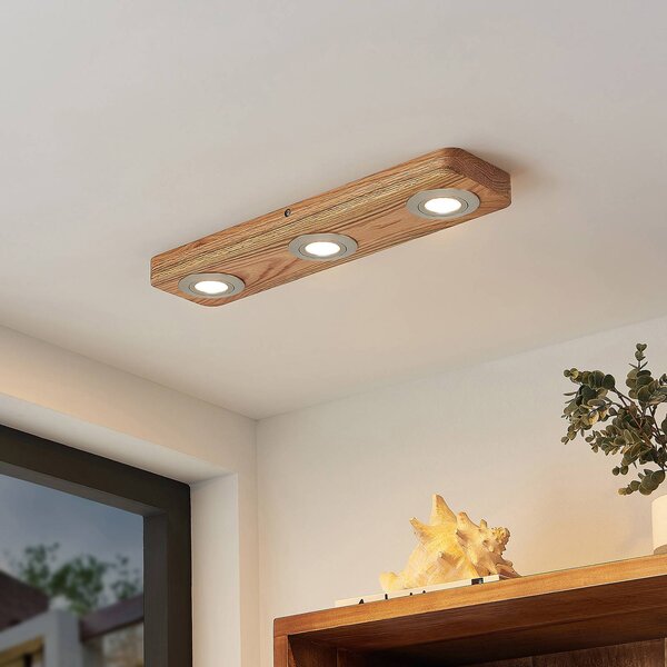 Lindby LED stropné svietidlo Mikari, 48 cm, drevo, otočné, Svetlé drevo, Obývacia izba / jedáleň, Drevo, Moderný, Stropné svetlo