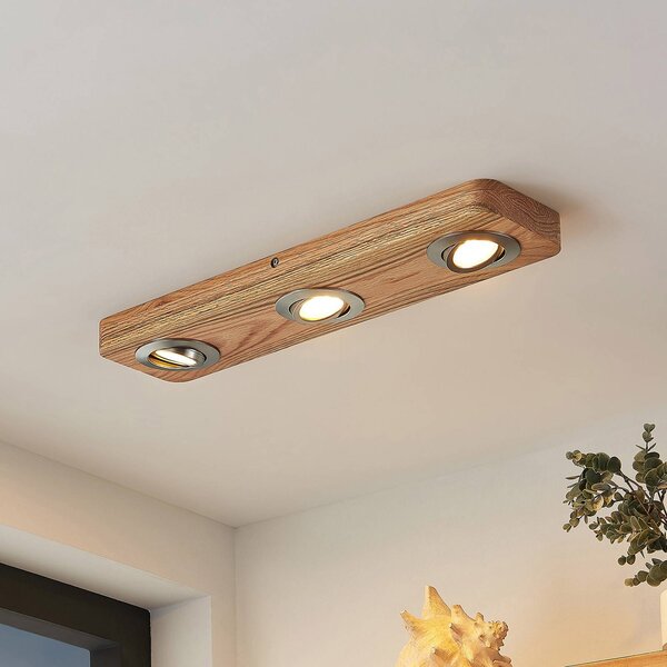 Lindby LED stropné svietidlo Mikari, 48 cm, drevo, otočné, Svetlé drevo, Obývacia izba / jedáleň, Drevo, Moderný, Stropné svetlo