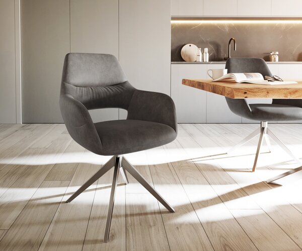 DELIFE Jedálenská stolička Yago-Flex s opierkami mikrovlákno antracitová vintage krížová podstava široká nerezová oceľ vrecková pružina