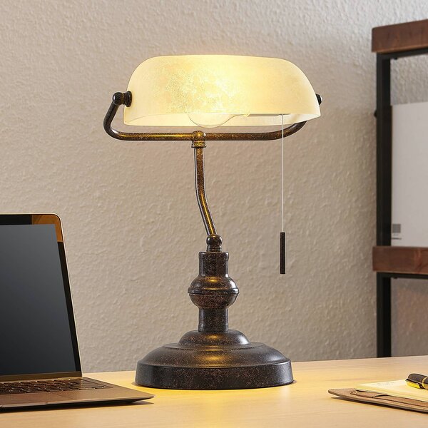 Stolná lampa Lindby Profina, 39 cm, hrdzavohnedá, oceľ, Hnedá / hrdzavá, Pracovňa / Kancelária, kov, Starožitný, Stolová lampa