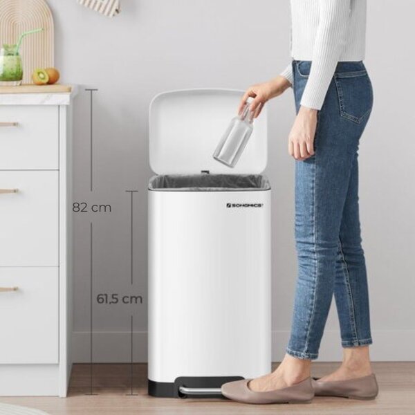 Odpadkový kôš s pomalým zatváraním SLOW, 30l, biela SongmicsHome