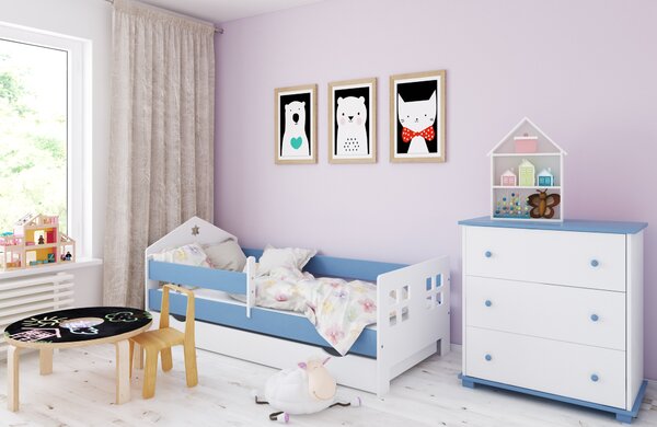 BabyBeds Detská posteľ domček POLA Farebné prevedenie: Modrá, Velikost postele: 160x80 cm, Úložný priestor k posteli: Áno, s úložným priestorom