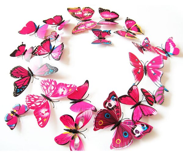 Veselá Stena Farebné 3D Motýliky Ružové