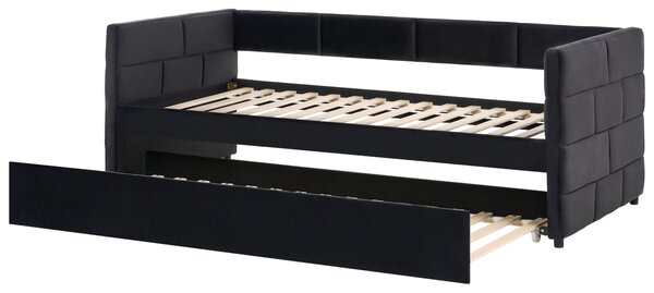 Rozkladacia posteľ čierna zamatová jednolôžko 90 x 200 cm lamelový rám moderný glamour štýl
