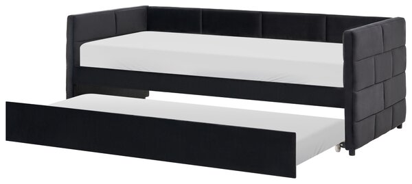 Rozkladacia posteľ čierna zamatová jednolôžko 90 x 200 cm lamelový rám moderný glamour štýl
