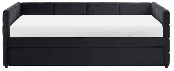 Rozkladacia posteľ čierna zamatová jednolôžko 90 x 200 cm lamelový rám moderný glamour štýl