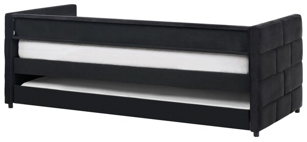 Rozkladacia posteľ čierna zamatová jednolôžko 90 x 200 cm lamelový rám moderný glamour štýl
