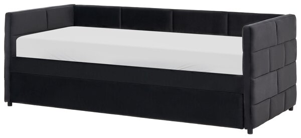 Rozkladacia posteľ čierna zamatová jednolôžko 90 x 200 cm lamelový rám moderný glamour štýl