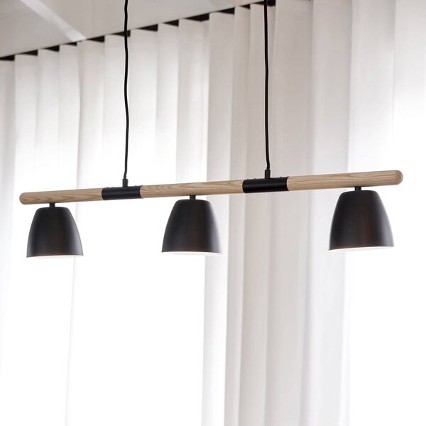 Nordlux Závesná lampa Theo, 3-plameňová, jaseňové drevo, Čierna, Obývacia izba / jedáleň, kov, Moderný, Závesné svietidlo