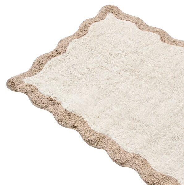 Kúpeľňová predložka béžová a hnedá bavlnená obdĺžnikový tvar vlnitý okraj 60 x 90 cm koberec do kúpeľne moderný dizajn