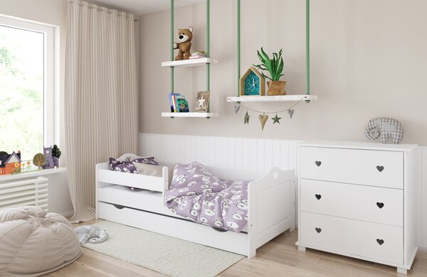 BabyBeds Detská posteľ EMMA srdiečka Farebné prevedenie: Biela, Velikost postele: 180x80 cm, Úložný priestor k posteli: Áno, s úložným priestorom
