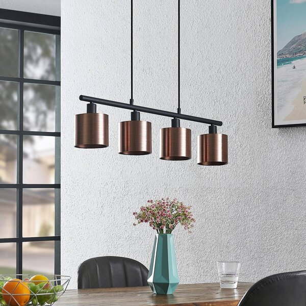 Lindby Joudy závesná lampa, 4-pl., bronz tmavý, Hnedá / staromosadz, Obývacia izba / jedáleň, kov, Moderný, Závesné svietidlo
