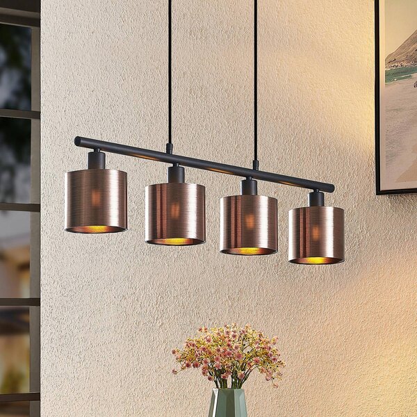 Lindby Joudy závesná lampa, 4-pl., bronz tmavý, Hnedá / staromosadz, Obývacia izba / jedáleň, kov, Moderný, Závesné svietidlo