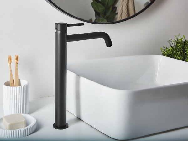 Vysoká kúpeľňová umývadlová batéria čierna mosadz 30 cm matný povrch jednopáková doplnky moderný štýl kúpeľňa